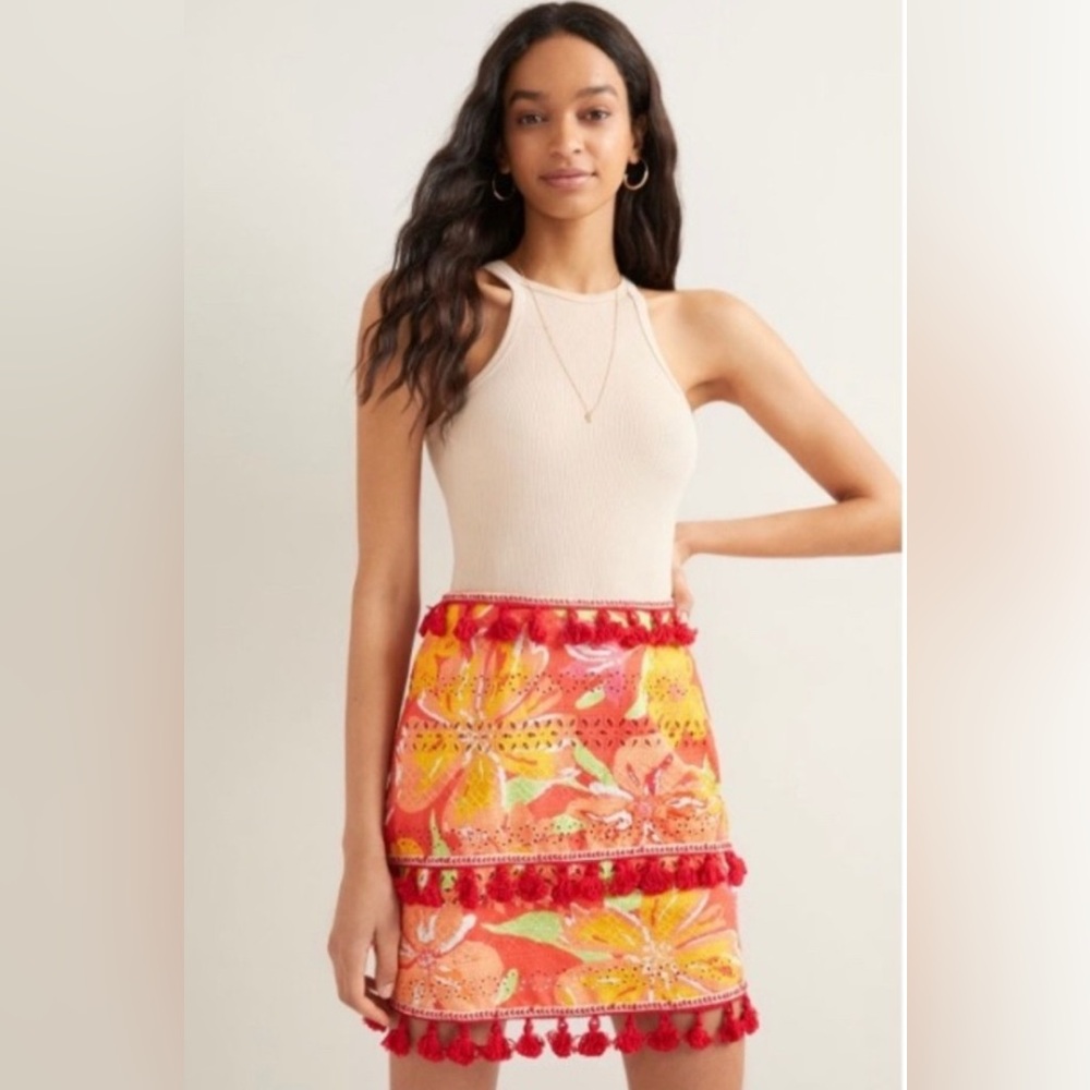 ANTHROPOLOGIE VERB by Pallavi Singhee Electra Eyelet Mini Skirt S Pom Poms‎ - Picture 2 of 10